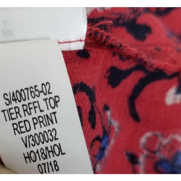 GAP Tiered Ruffle Red Floral Print Rayon Cotton Blend Top (#400765-02) - Size L - Picture 8 of 10